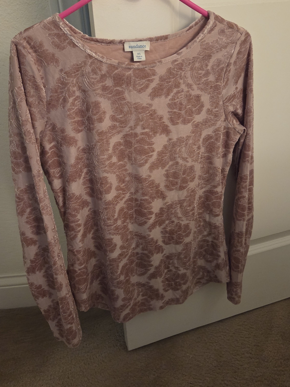 Sundance Rose-Tone Floral Velvet Burnout Long Sleeve Top